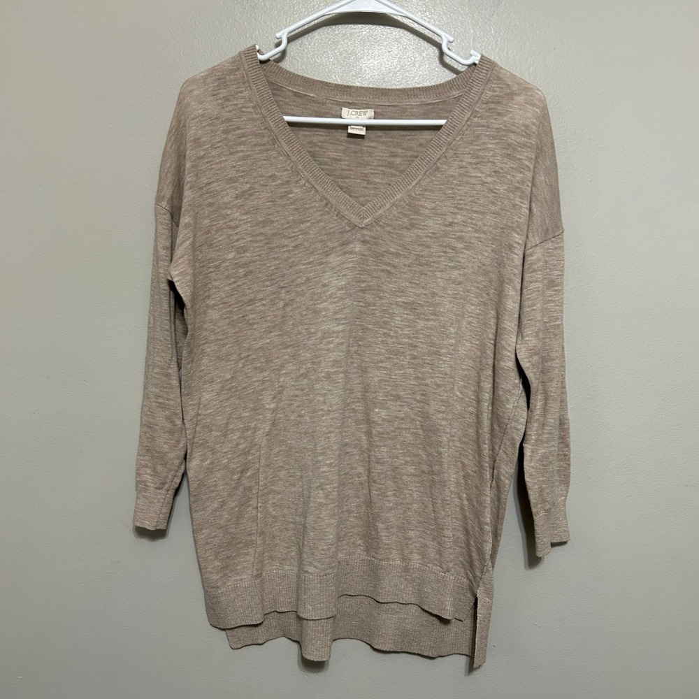 J.Crew Women's Sweater S Beige V-Neck Quiet Luxury Lightweight Earthy Pullover